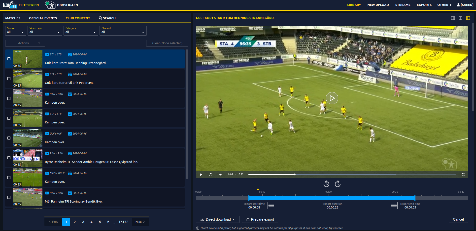 click on export button