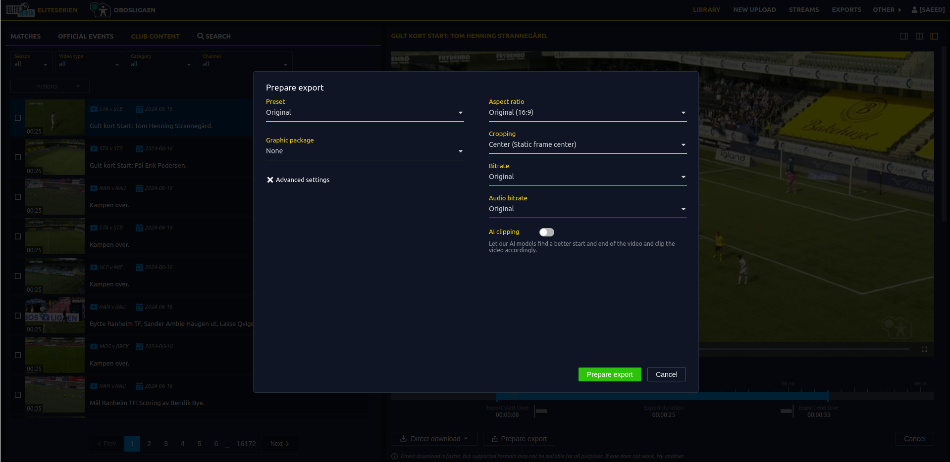 Configure Export Settings
