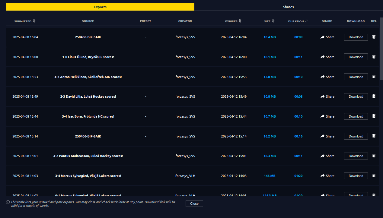 Export Table Screenshot