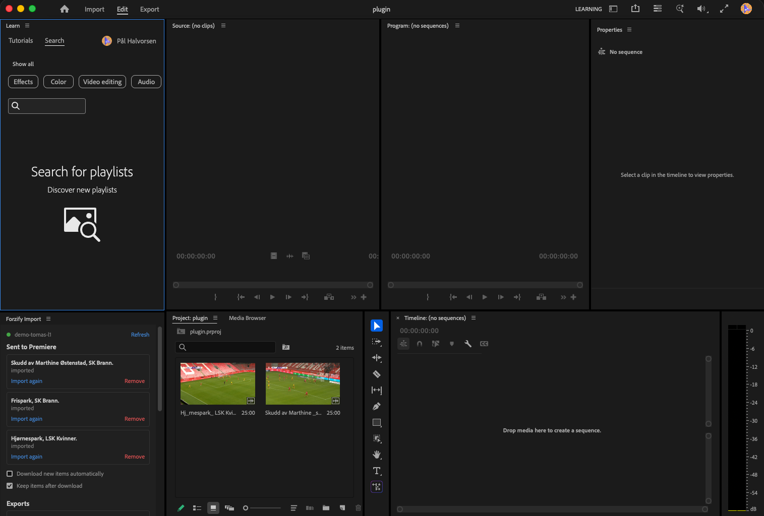 The Forzify Import panel within the full Premiere Pro window