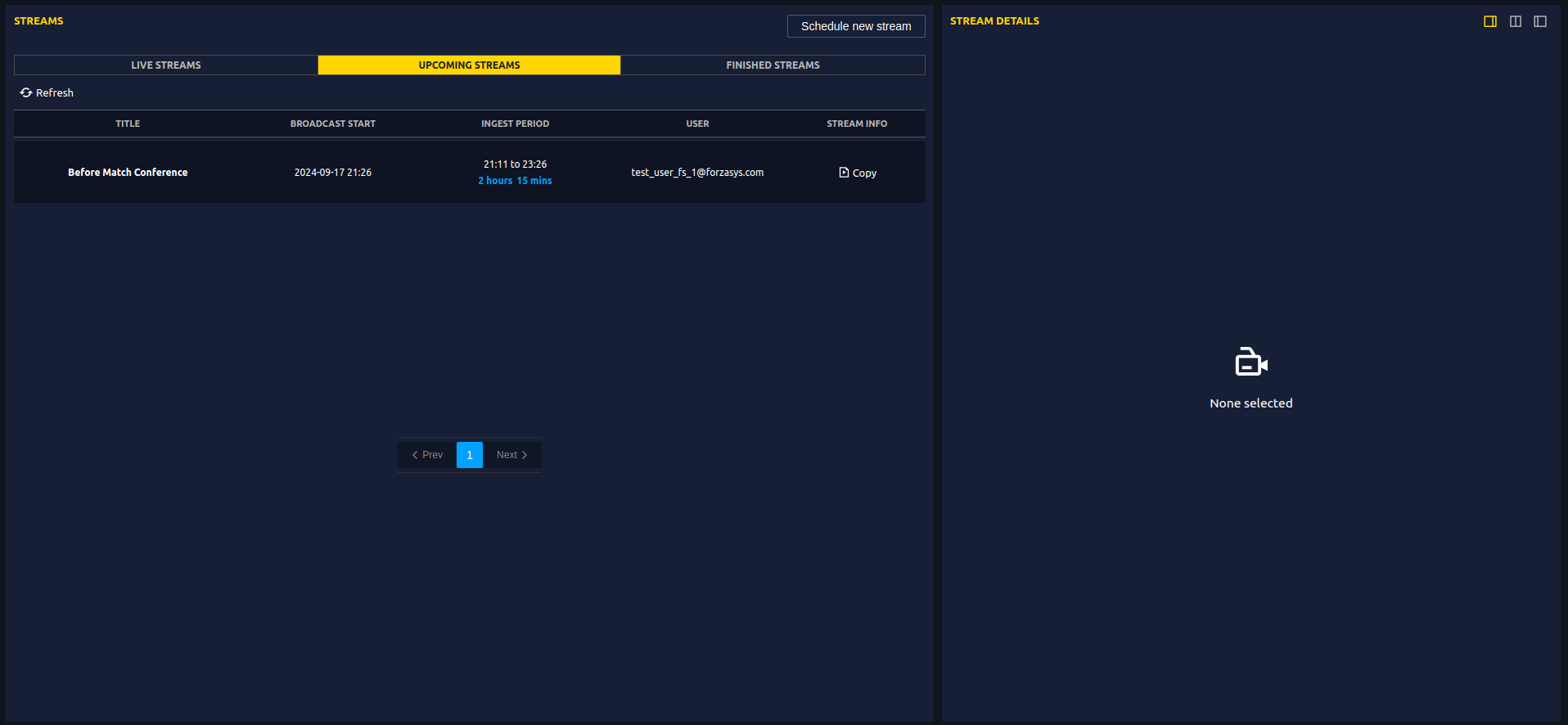 Stream Managment Page