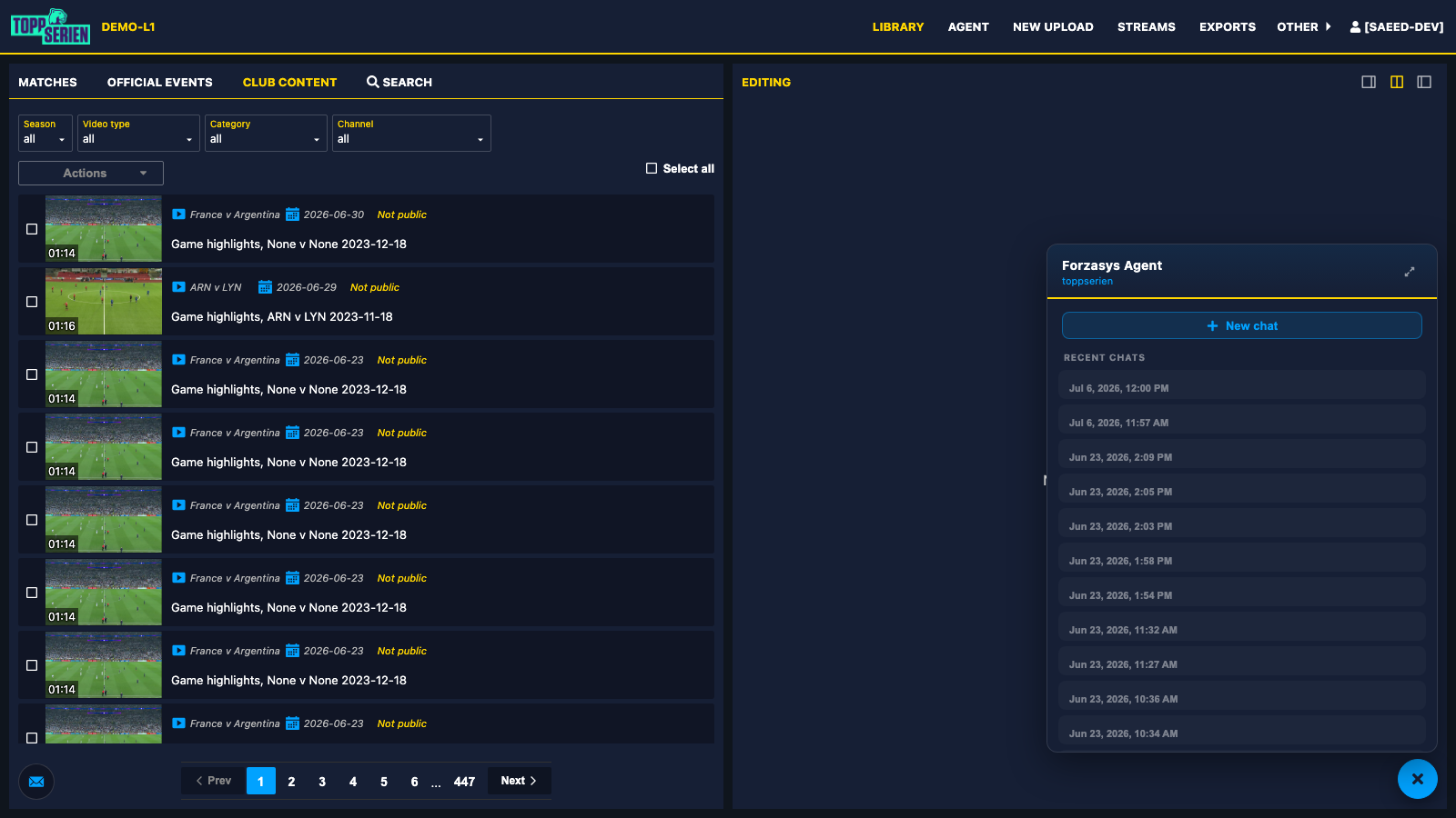 Agent chat panel