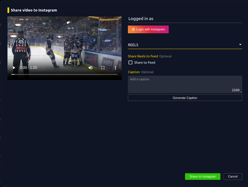 Instagram Share Window Screenshot