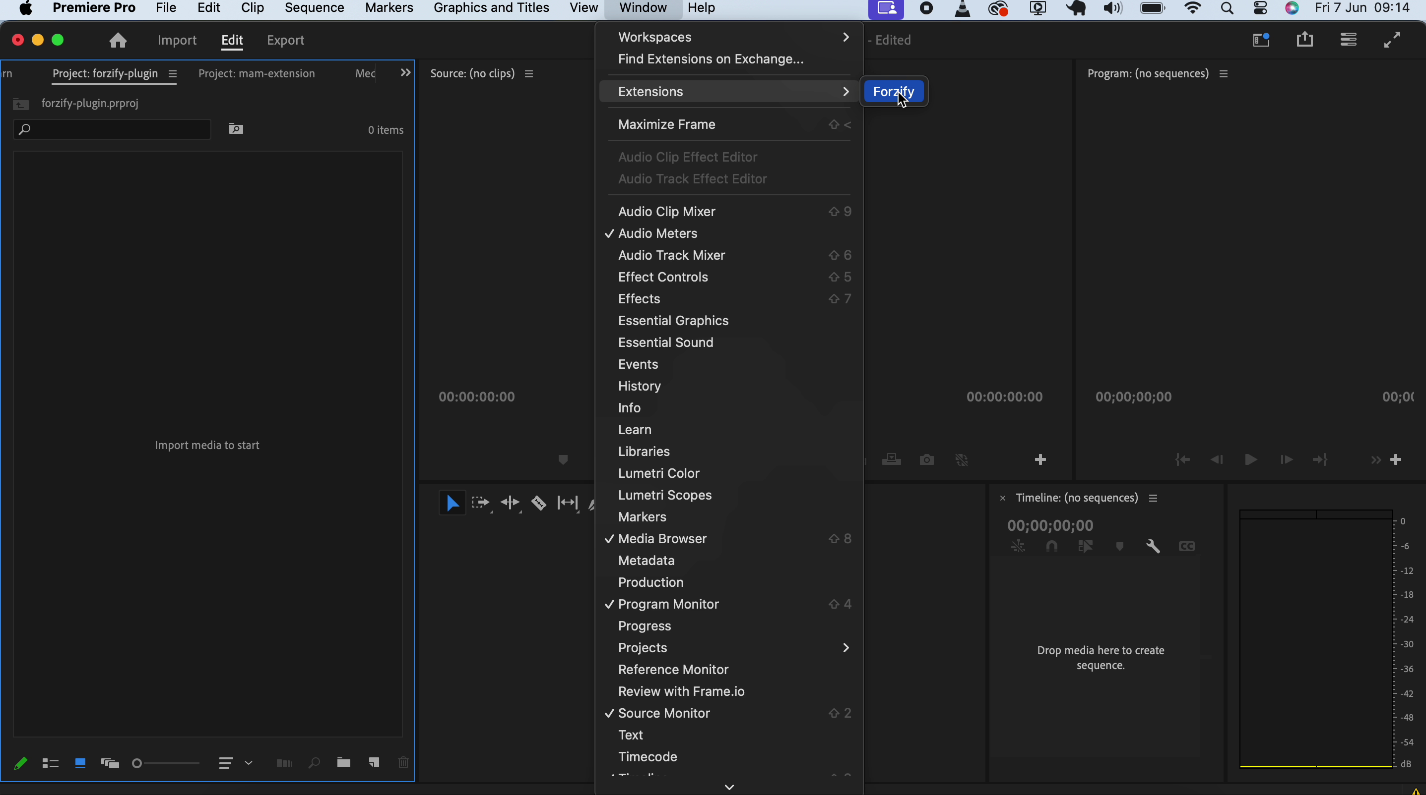 Selecting Forzify in Premiere Pro