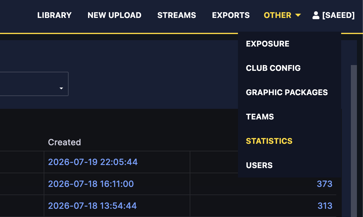 Open Statistics from the Other menu