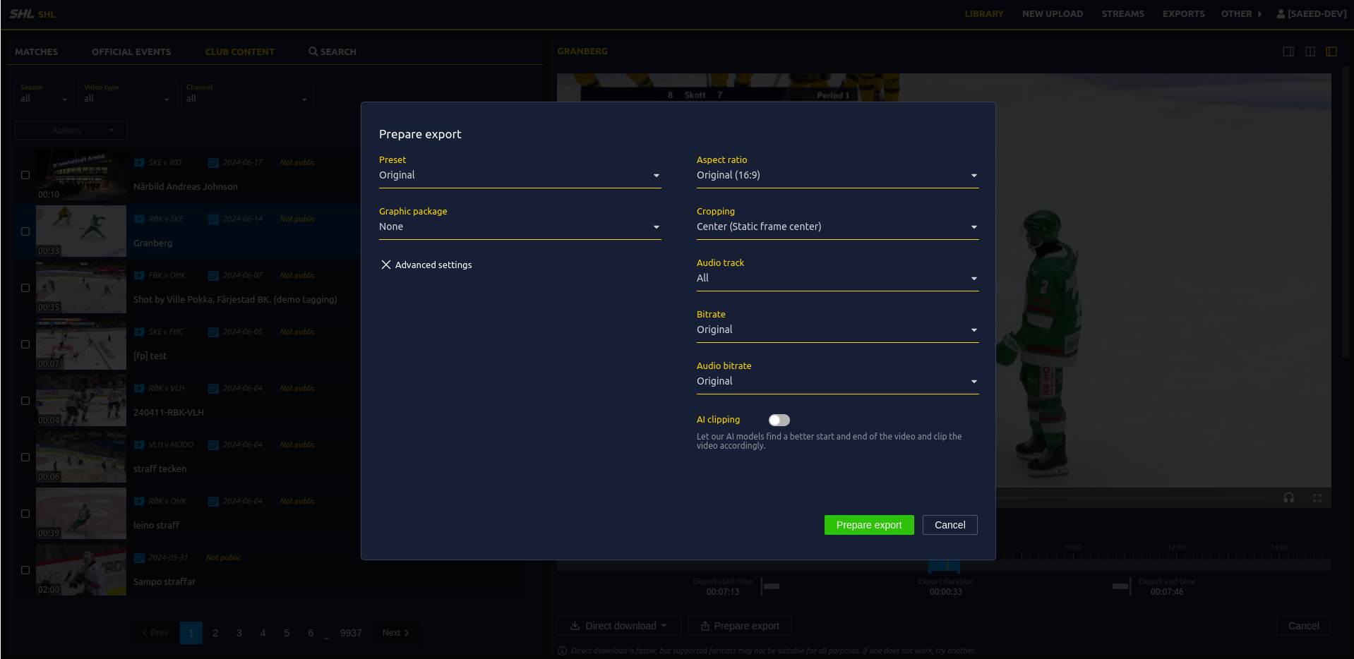 Configure Export Settings