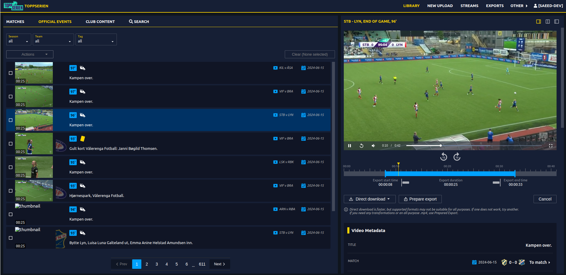 click on export button