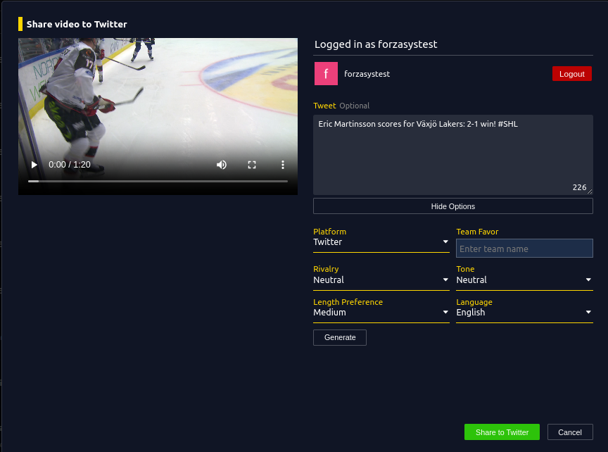 Logged-in X Share Window